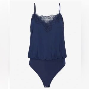 NWT Lace Trim Navy Bodysuit